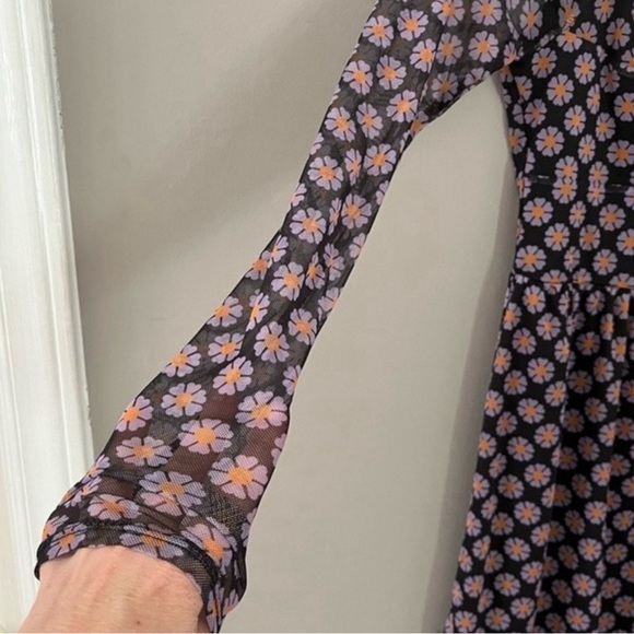 TOPSHOP “Love at First Scroll” First Floral Daisy Print Mesh Mini Dress Size M - Picture 6 of 12